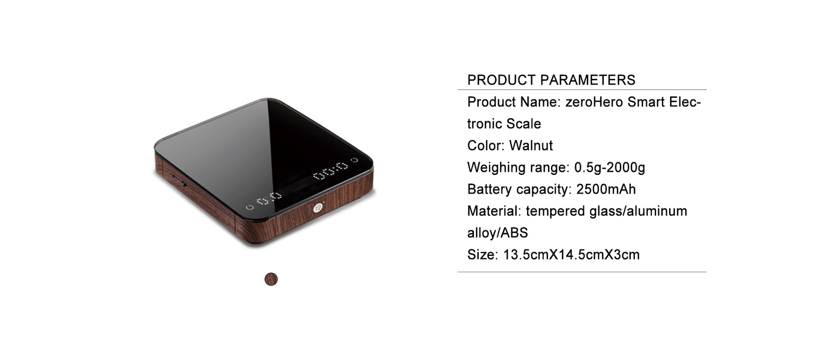 zeroHero-商用智能咖啡電子秤 (胡桃木色) Commercial Coffee Scales-Walnut, with Silicone Pad - K-Smart
